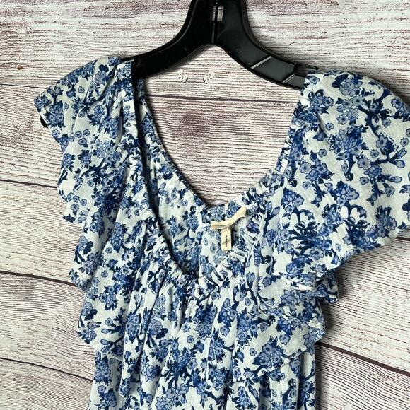 Rebecca Taylor Aimee Off Shoulder Blue & White Cotton Floral Top Size 4 - Picture 5 of 11